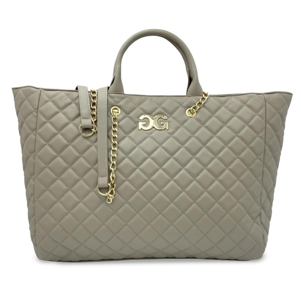 Large Gilda Paris Quilted Vegan Leather Taupe Tote Bag